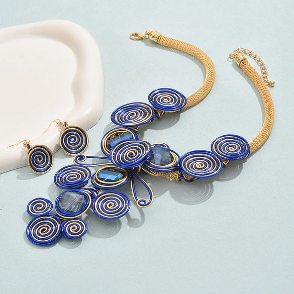 Bohemian Solid Color Aluminium Alloy Plating Inlay Crystal Gold Plated Women's Jewelry Set