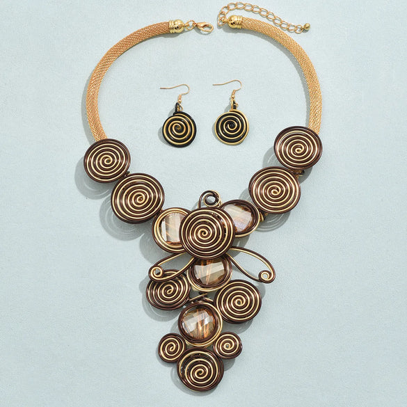 Bohemian Solid Color Aluminium Alloy Plating Inlay Crystal Gold Plated Women's Jewelry Set