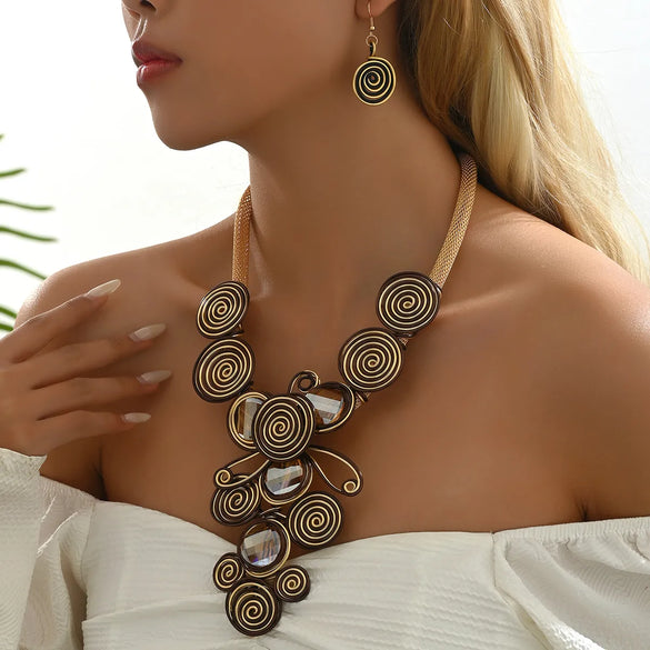 Bohemian Solid Color Aluminium Alloy Plating Inlay Crystal Gold Plated Women's Jewelry Set