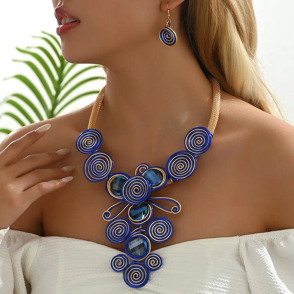 Bohemian Solid Color Aluminium Alloy Plating Inlay Crystal Gold Plated Women's Jewelry Set