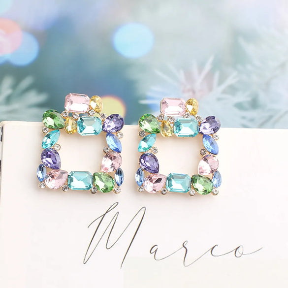 Bohemian Square Alloy Plating Glass Women's Ear Studs 1 Pair