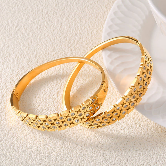 Bohemian Square Diamond Set Simple Light Luxury Niche Titanium Steel 18K Gold Plated Bracelet