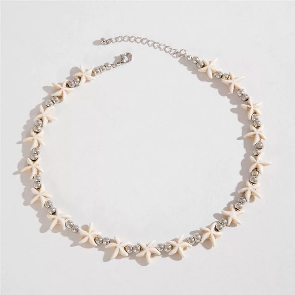 Bohemian Starfish Beaded Single Layer Women's Necklace Alloy Electroplated Shell Pendant