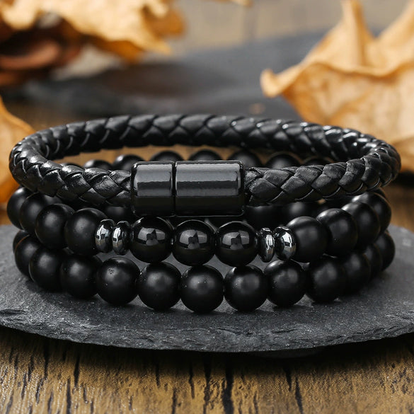 Bohemian Stone Wood Beads Geometric Stretch Bracelet Unisex Manual Design