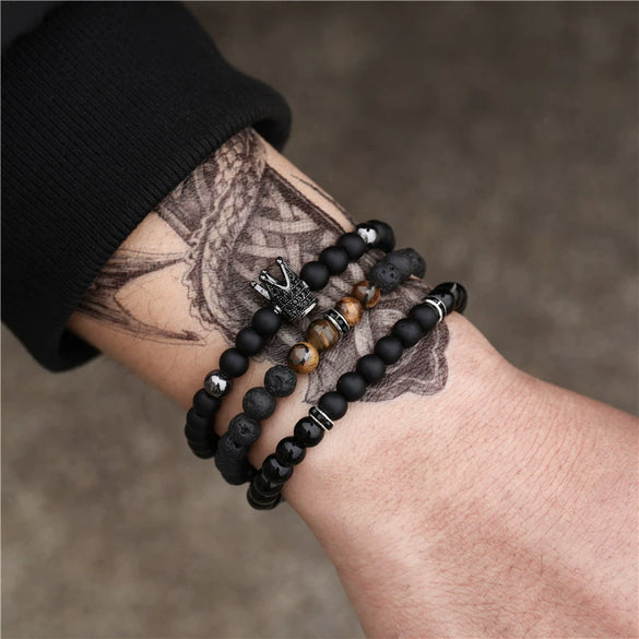 Bohemian Stone Wood Beads Geometric Stretch Bracelet Unisex Manual Design