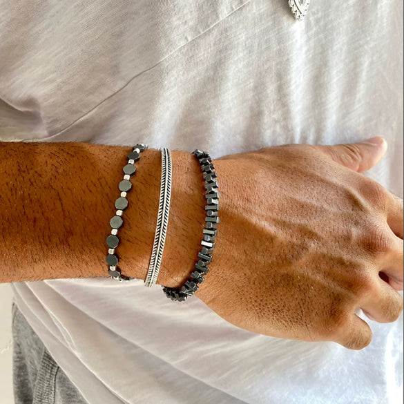 Bohemian Stone Wood Beads Geometric Stretch Bracelet Unisex Manual Design
