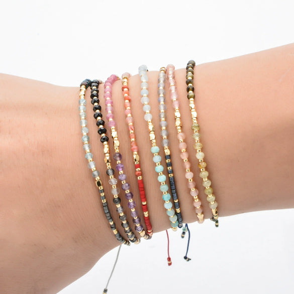 Bohemian Style Agate Natural Stone Women's Bracelet With Miyuki Rice Beads Hand Woven In Geometric Design Glass Glaze Material