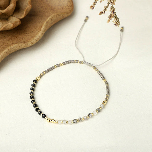 Bohemian Style Agate Natural Stone Women's Bracelet With Miyuki Rice Beads Hand Woven In Geometric Design Glass Glaze Material