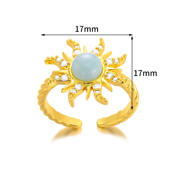 Bohemian Style Copper Ring With Geometric Pattern And Electroplating Open And Micropaved Zircon Sunflower Design