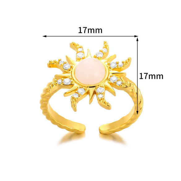 Bohemian Style Copper Ring With Geometric Pattern And Electroplating Open And Micropaved Zircon Sunflower Design