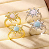 Bohemian Style Copper Ring With Geometric Pattern And Electroplating Open And Micropaved Zircon Sunflower Design