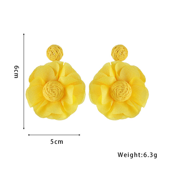Bohemian Style Fabric Rafi Grass Handmade Flower Earrings For Women