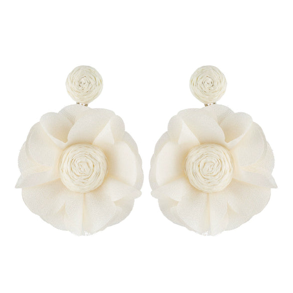 Bohemian Style Fabric Rafi Grass Handmade Flower Earrings For Women