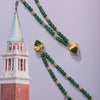 Bohemian Style Green Stone Stitching Beaded Titanium Steel Necklace With Love Shaped Pendant And Electroplating Treatment