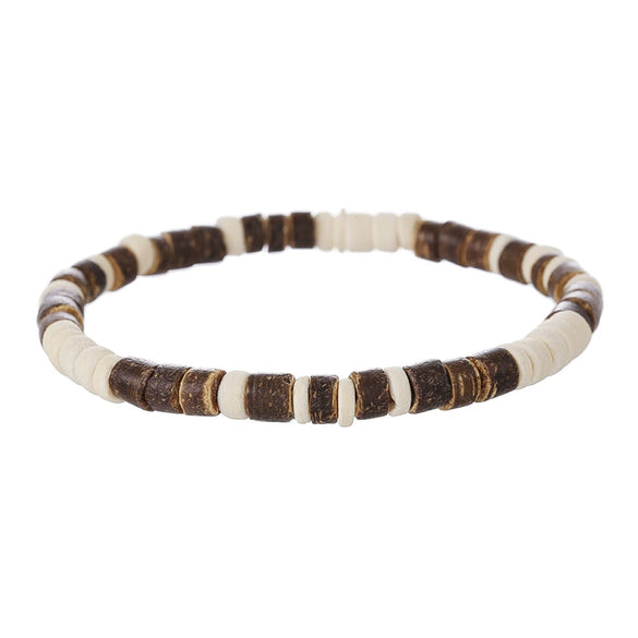 Bohemian Style Handmade Geometric Wooden Bead And Coconut Shell Bracelet For Men And Women