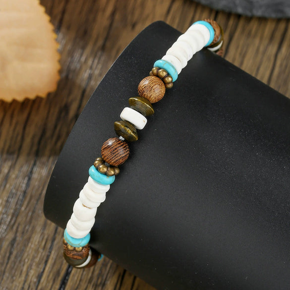 Bohemian Style Handmade Geometric Wooden Bead And Coconut Shell Bracelet For Men And Women