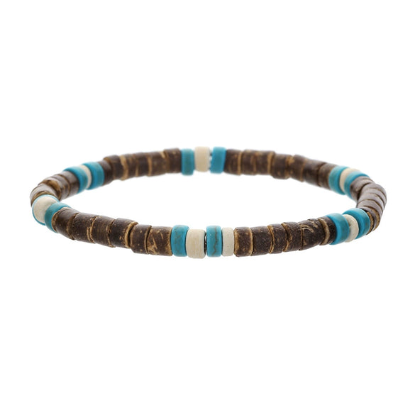 Bohemian Style Handmade Geometric Wooden Bead And Coconut Shell Bracelet For Men And Women