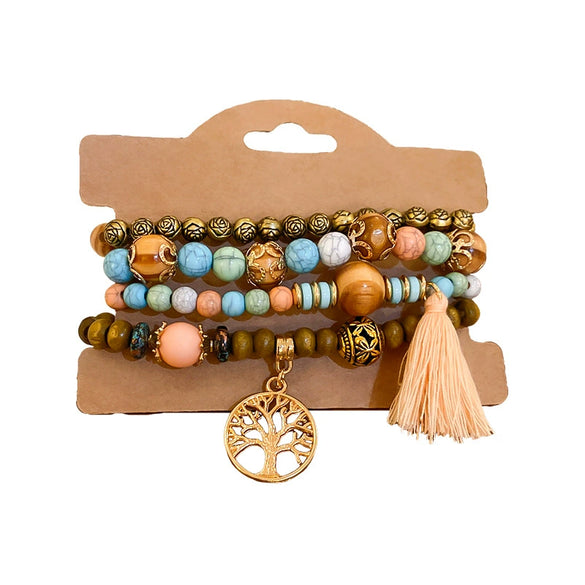 Bohemian Style Multi Layer Handmade Sandalwood Beaded Geometric Shaped Bracelet For Women