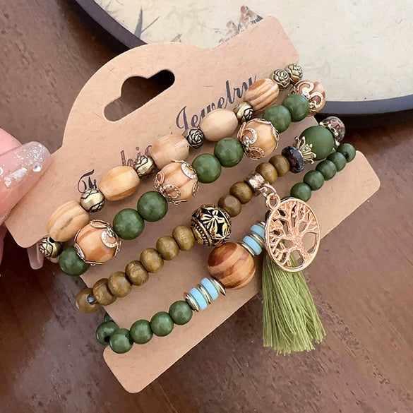 Bohemian Style Multi Layer Handmade Sandalwood Beaded Geometric Shaped Bracelet For Women