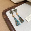 Bohemian Style Old Tassel Beaded Ear Hook Long Earrings Handmade With Artificial Leather And Flower Shape
