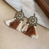 Bohemian Style Old Tassel Beaded Ear Hook Long Earrings Handmade With Artificial Leather And Flower Shape