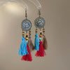 Bohemian Style Old Tassel Beaded Ear Hook Long Earrings Handmade With Artificial Leather And Flower Shape