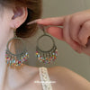 Bohemian Style Old Tassel Beaded Ear Hook Long Earrings Handmade With Artificial Leather And Flower Shape