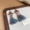 Bohemian Style Old Tassel Beaded Ear Hook Long Earrings Handmade With Artificial Leather And Flower Shape