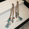 Bohemian Style Old Tassel Beaded Ear Hook Long Earrings Handmade With Artificial Leather And Flower Shape