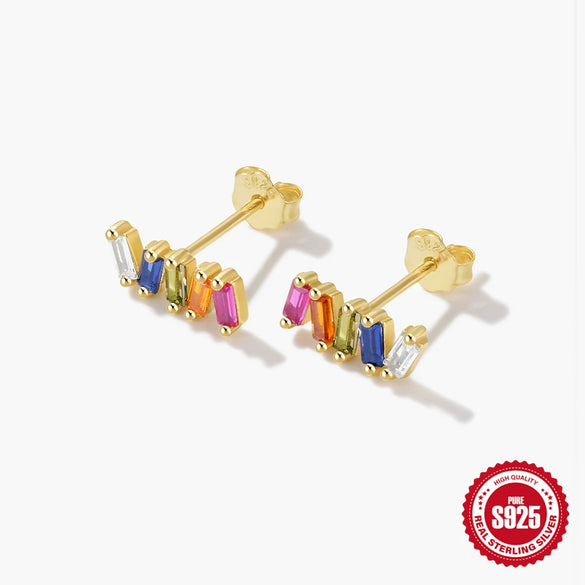 Bohemian Style S925 Sterling Silver Geometric Retro Long Irregular Square Full Diamond Inlaid Zircon Ear Studs Earrings
