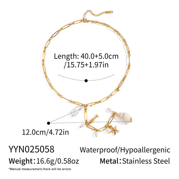 Bohemian Style Seaside Accessories Conch Starfish Necklace In Stainless Steel With Animal Zodiac Pattern And Electroplating