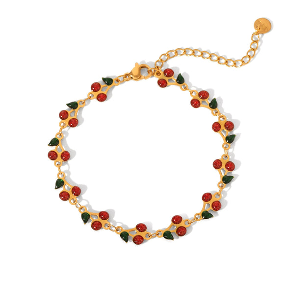 Bohemian Style Stainless Steel Fruit Shape Bracelet With Pvd Vacuum Plating And Oil Dripping For Women