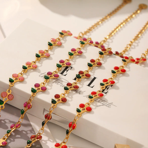 Bohemian Style Stainless Steel Fruit Shape Bracelet With Pvd Vacuum Plating And Oil Dripping For Women