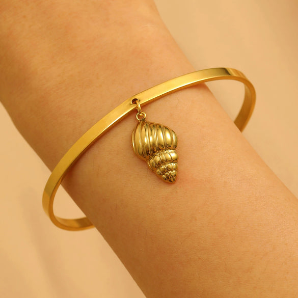 Bohemian Style Stainless Steel Open Bracelet With Starfish And Ocean Design Electroplated