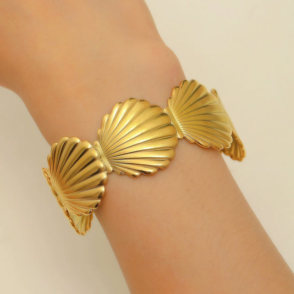 Bohemian Style Stainless Steel Open Bracelet With Starfish And Ocean Design Electroplated
