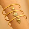 Bohemian Style Stainless Steel Open Bracelet With Starfish And Ocean Design Electroplated