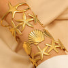 Bohemian Style Stainless Steel Open Bracelet With Starfish And Ocean Design Electroplated