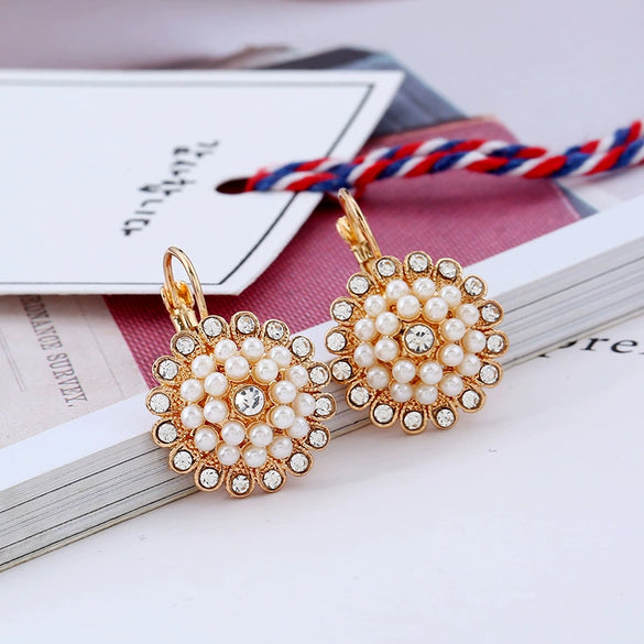 Bohemian Style Sunflower Flower Pearl Earrings Fresh Fashion Floral Pearl Earrings For Women