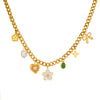 Bohemian Style Thick Sweater Chain With White Shell Five Leaf Flower Diamond Square Pendant Stainless Steel Jewelry With Heart Shape And Bow Tie Pattern Electroplating Treatment