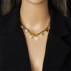 Bohemian Style Thick Sweater Chain With White Shell Five Leaf Flower Diamond Square Pendant Stainless Steel Jewelry With Heart Shape And Bow Tie Pattern Electroplating Treatment