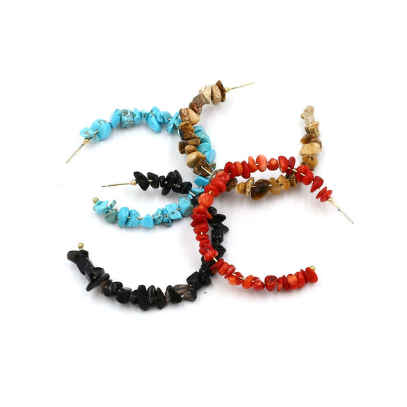 Bohemian Style Turquoise Beaded Earrings Handmade U Shaped Ethnic Style Mixed Material Earrings For Women