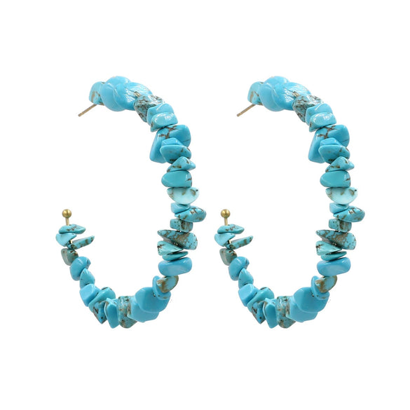Bohemian Style Turquoise Beaded Earrings Handmade U Shaped Ethnic Style Mixed Material Earrings For Women