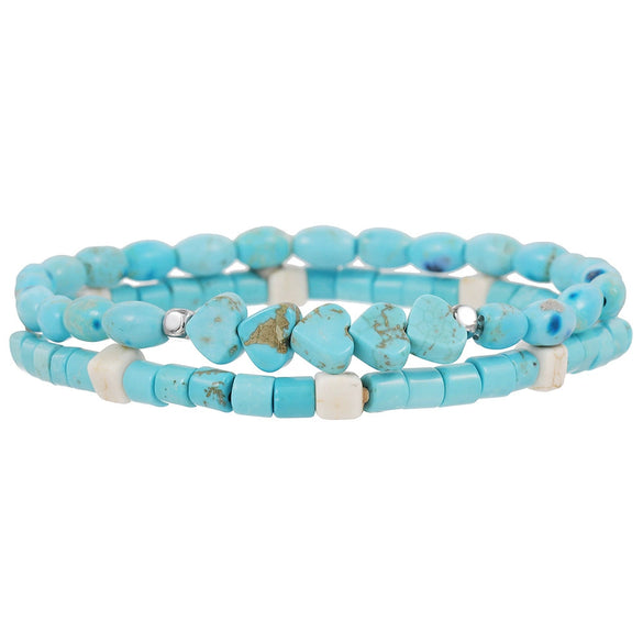 Bohemian Style Turquoise Heart Handmade Bracelet Set For Unisex