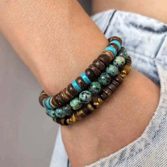 Bohemian Style Turquoise Heart Handmade Bracelet Set For Unisex