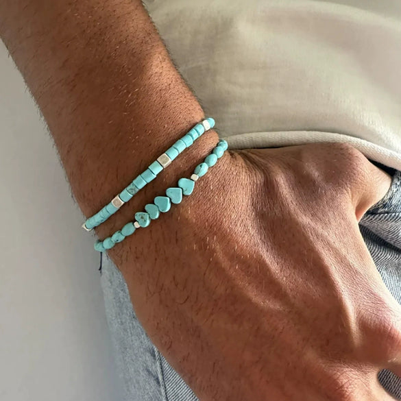 Bohemian Style Turquoise Heart Handmade Bracelet Set For Unisex