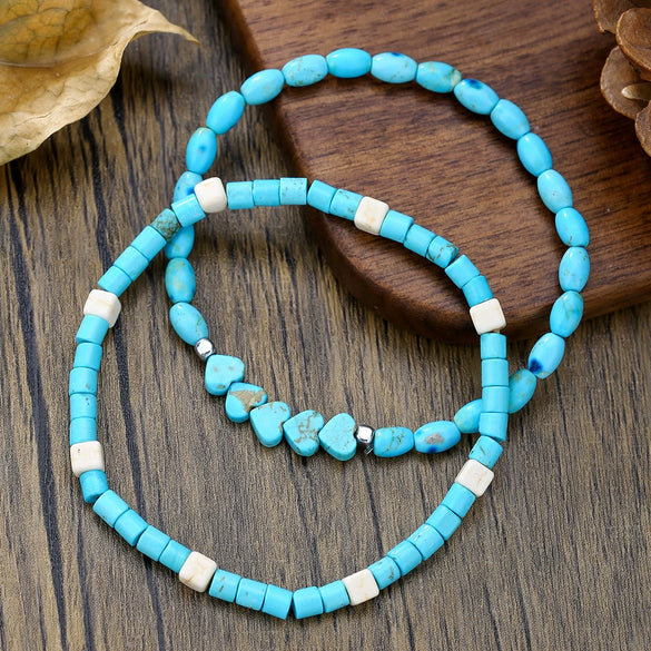 Bohemian Style Turquoise Heart Handmade Bracelet Set For Unisex