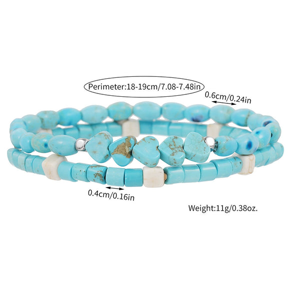 Bohemian Style Turquoise Heart Handmade Bracelet Set For Unisex
