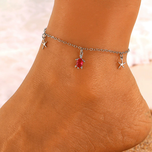Bohemian Style Turtle And Starfish Pendant Anklet For Girls Copper Animal Zodiac Design