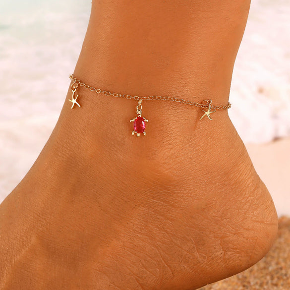 Bohemian Style Turtle And Starfish Pendant Anklet For Girls Copper Animal Zodiac Design