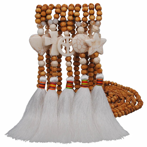 Bohemian Style Wooden Bead Tassel Butterfly Necklace Women'S Crystal Turquoise Long Sweater Chain